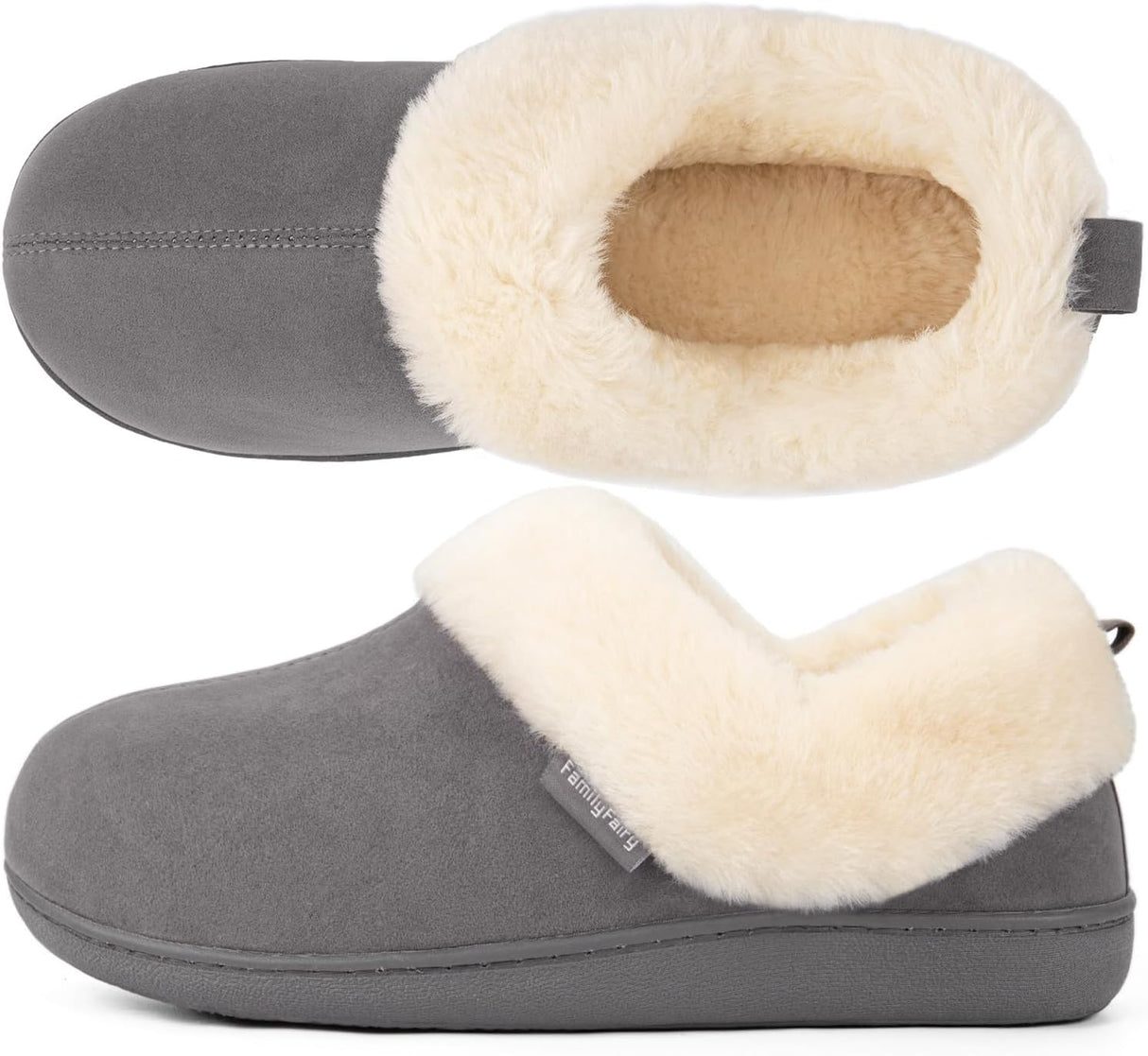 FamilyFairy Women's Memory Foam Slippers Comfy Warm Plush Fleece Lining Wool-Like Blend Cotton House Shoes Anti-Slip Indoor Outdoor Rubber Sole.