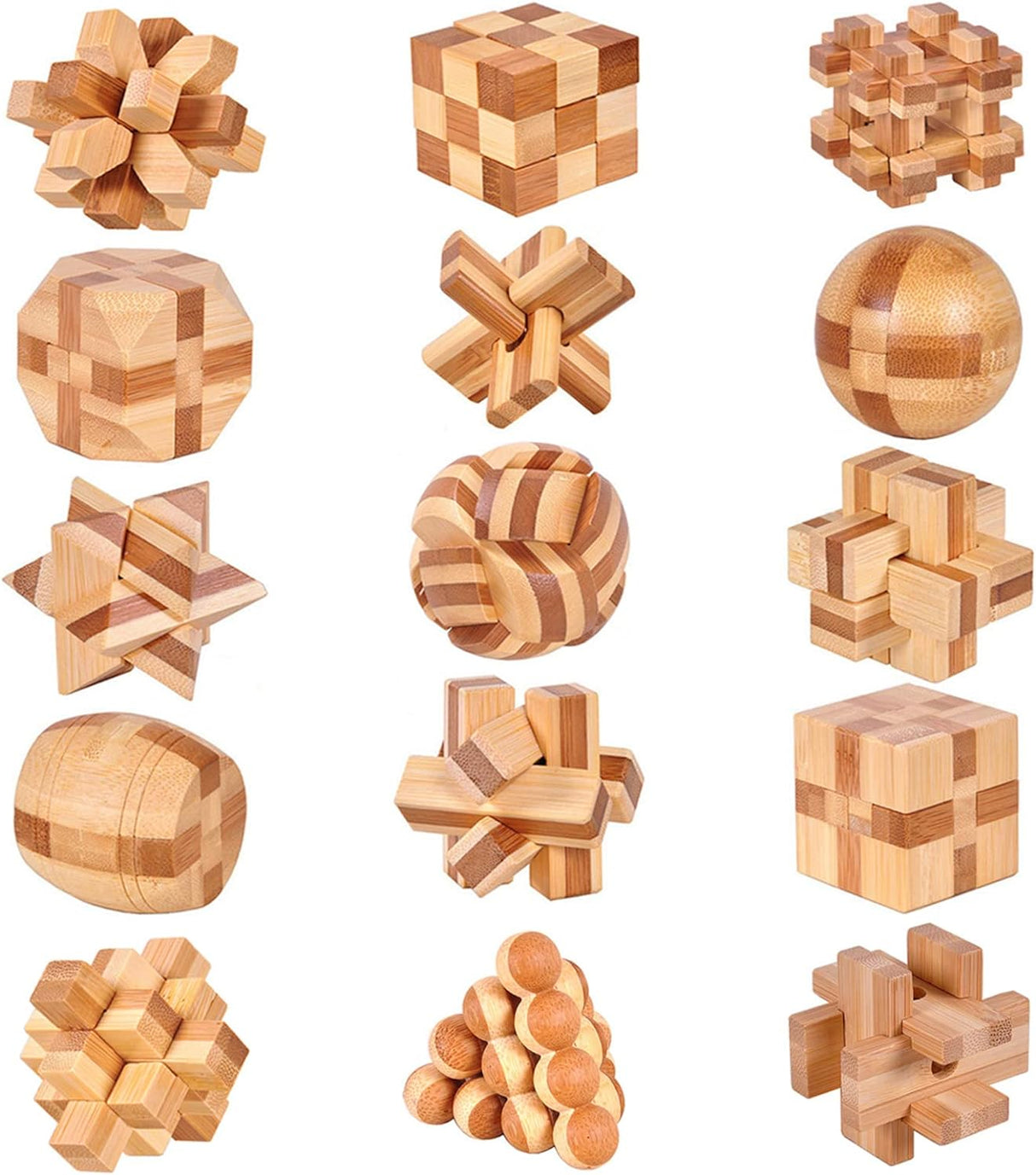 Holzsammlung Set of 9 3D Wooden Brain Teaser Puzzles, IQ Challenge Puzzle Games, Small Logic Mind Puzzle Box Toy Removing Assembling Lock Puzzle Gift Set for Adults Teenagers Kids, 1.8inch 4.5cm.