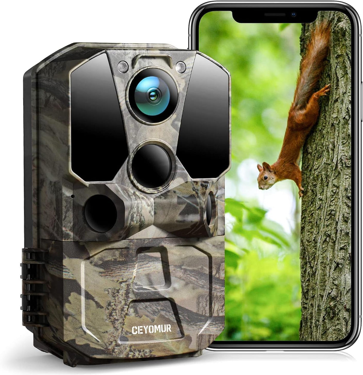 CEYOMUR Wildlife Camera, 4K 40MP WiFi Bluetooth Trail Camera with 120° Motion Sensor 0.2s Trigger Speed Hunting Camera with 36pcs IR LEDs Night Vision and IP66 Waterproof for Wildlife Monitoring.