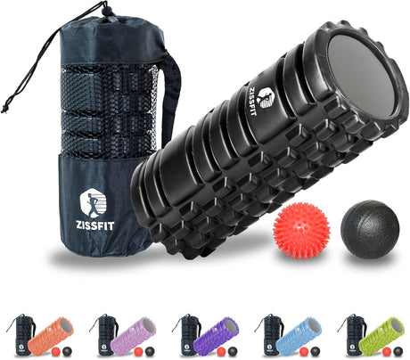 Foam Roller with Massage Balls, Back Roller for Back Pain, Muscles, and Deep Tissue Exercise, High Density EVA Material Massage Roller for Physio-Therapy, Body Fitness and Myofascial Release (Black).