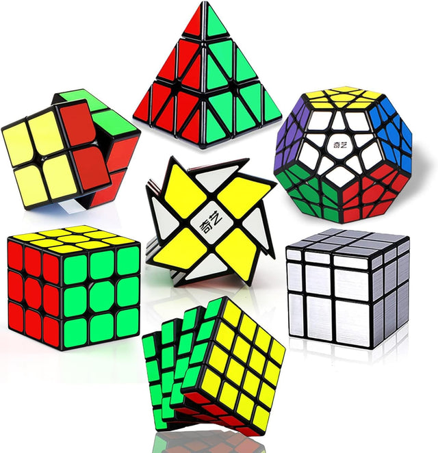 ROXENDA Speed Cube Set, 2x2 3x3 4x4 Pyramid Dodecahedron Windmill Mirror Cubes Collection for Kids & Adults [7 Pack].