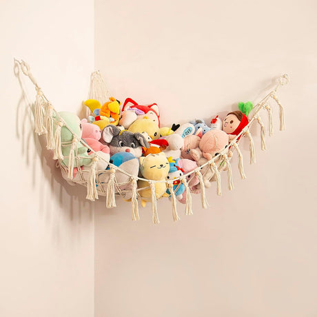 Teddy Hammock Toy Storage Hammock for Stuffed Animals Soft Toy Storage Net Boho Macrame Toy Holder Teddy Bear Storage -Cream.