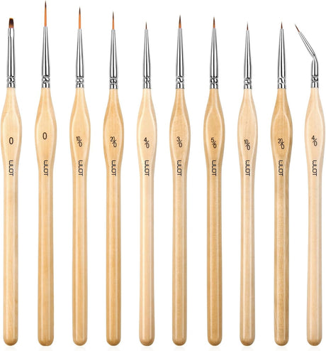 Fine Detail Brushes with Triangular Handles,10 Miniature Brush for Fine Detailing & Art Painting,Acrylic&Nail, Models,Watercolour, Miniatures,Oil, Wargaming figures.(golden maple series）.