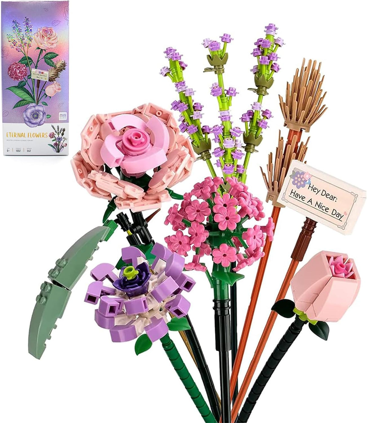 WISHTIME Flower Bouquet Building, Artificial Flowers Building Blocks, Flower Bouquet Adult Building Kit Sets, Decorative Home Accessories,Gifts for Kids Girls Boys Adults.