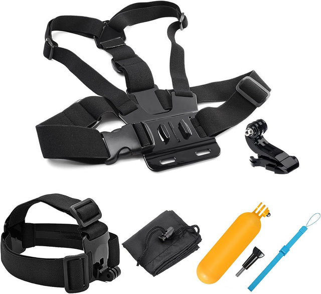 SHOOT 4in1 Sports Action Camera Accessories Kit for GoPro Hero 8 Hero 7 Hero (2018)/6/5/4/3 SJCAM SJ4000 SJ5000 SJ6000 APEMAN AKASO EK7000 Cameras Head Strap + Chest Strap + Floating Grip + Pouch.