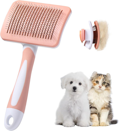 Vinabo Self-cleaning Pet Brush, Brush for Long and Short Hair, For Dogs, Cats, Effectively Eliminate Tomentosis Undercoat, Tangles, Pink.