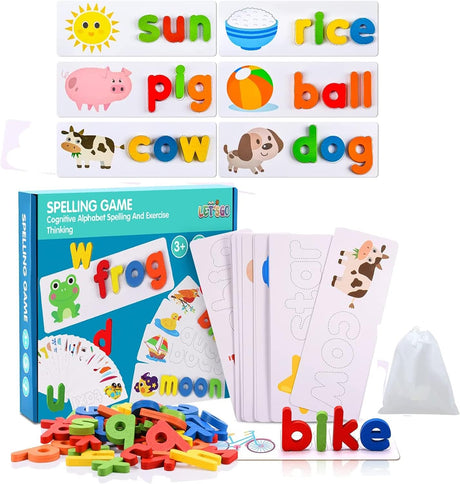 Qukir Spelling Games for 1 2 3 Year Olds, Alphabet Flash Cards Toys for 1-6 Year Old Girls Educational Toys for 2+ Year Olds Boys Kids Toys Age 2 3 4 5 6 Learning Games Spelling Words Matching Letter.