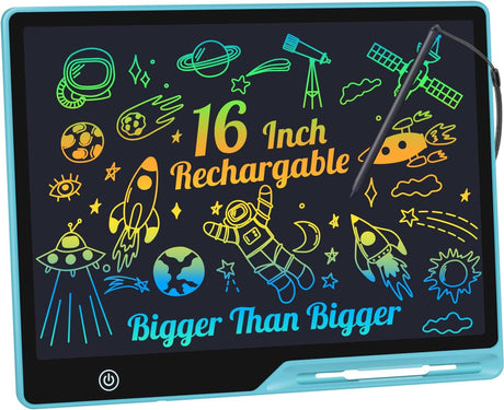 LCD Writing Tablet,16 Inch Colorful Screen Rechargeable Doodle Board Toddler Educational Toys for 3 4 5 6 Years Old Boys Girls Reusable Portable Drawing Tablet Christmas Toys Gifts for Kids (Black).