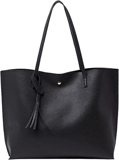 Tote Bag for Women Large Capacity Black Women Shoulder Bag Soft PU Leather With extra Scarf.