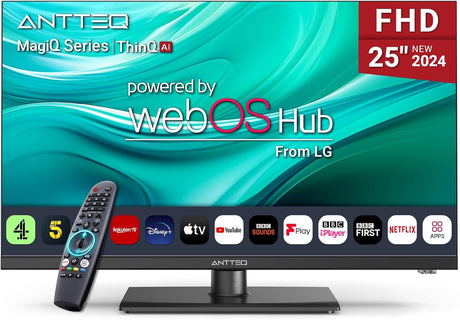 Antteq 32 Inch TV Smart WebOS TV MagiQ 32" with ThinQ AI, Voice Magic Remote, Airplay, Apple TV+, Netflix, Freeview, YouTube, WiFi, 2024 Black Televisions.