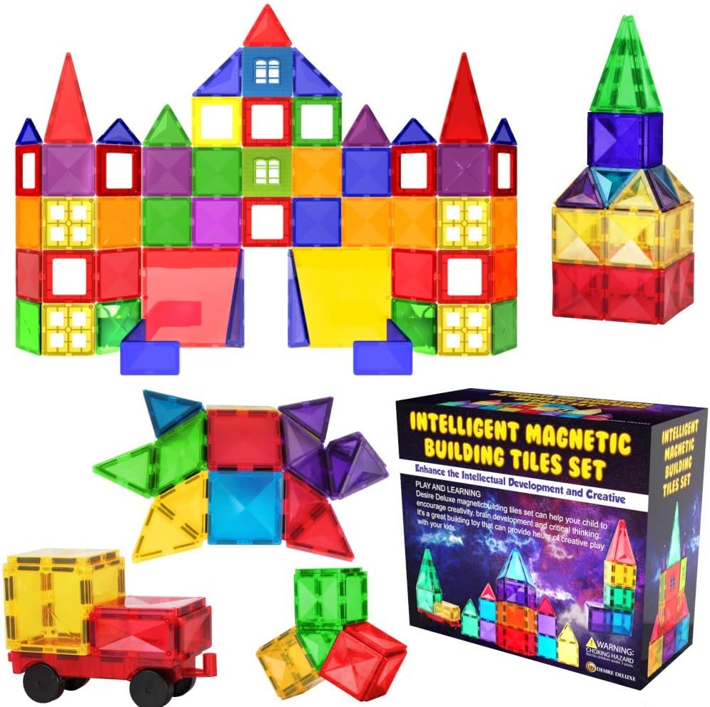 Desire Deluxe Magnetic Building Blocks Tiles STEM Toy Set 57PC – Kids Learning Educational Construction Toys for Boys Girls Present Age 3 4 5 6 7 Year Old - Gift.