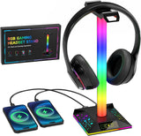 Hcman Headphone Stand Gaming Headset Holder RGB PC Gaming Accessories for Desk, Cool LED Headset Stand with 2 USB Charger for Gamer, Black.