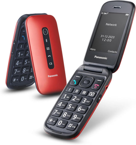 Panasonic KX-TU550EXR 4G Essentials Clamshell Mobile Phone for Elderly, 1.2MP Camera, Senior Phone with Large 2.8" Display, 300 Hours Standby Time, Red.