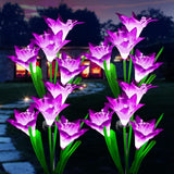 XVZ Solar Lights Outdoor Garden, 4 Pack Outdoor LED Solar Lily Flowers Lights with 7 Color Changing, LED Solar Garden Stake Lights for Garden Patio Yard Pathway Party Wedding Fence - Purple