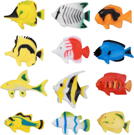 cobee Plastic Tropical Fish Toys, 12Pcs Mini Fishes Ocean Animal Figures Party Favors Plastic Sea Life Creatures Tropical Fish Figure Play Set Sea Animals Toys Aquarium Decorations.