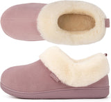 FamilyFairy Women's Memory Foam Slippers Comfy Warm Plush Fleece Lining Wool-Like Blend Cotton House Shoes Anti-Slip Indoor Outdoor Rubber Sole.