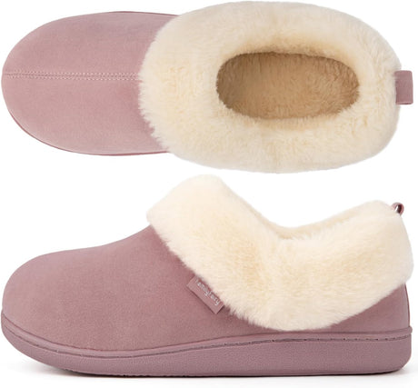 FamilyFairy Women's Memory Foam Slippers Comfy Warm Plush Fleece Lining Wool-Like Blend Cotton House Shoes Anti-Slip Indoor Outdoor Rubber Sole.