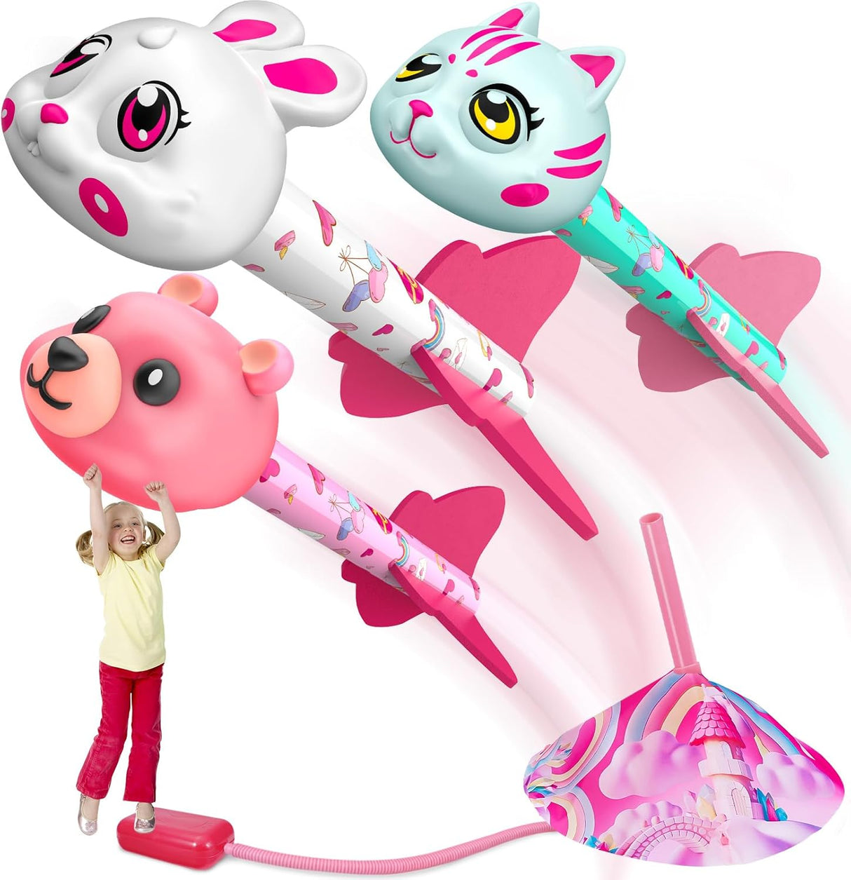 Funblitz Toys for 3-9 Year Old Girls, Toy Rockets Girls Toys Age 3 4 5 6 7 8 9 Year Old Girl Gifts Outdoor Toys Gifts for 3-9 Year Old Girls Rocket Toy Launcher for Kids Toys Age 3 4 5 6 Farm Animals.