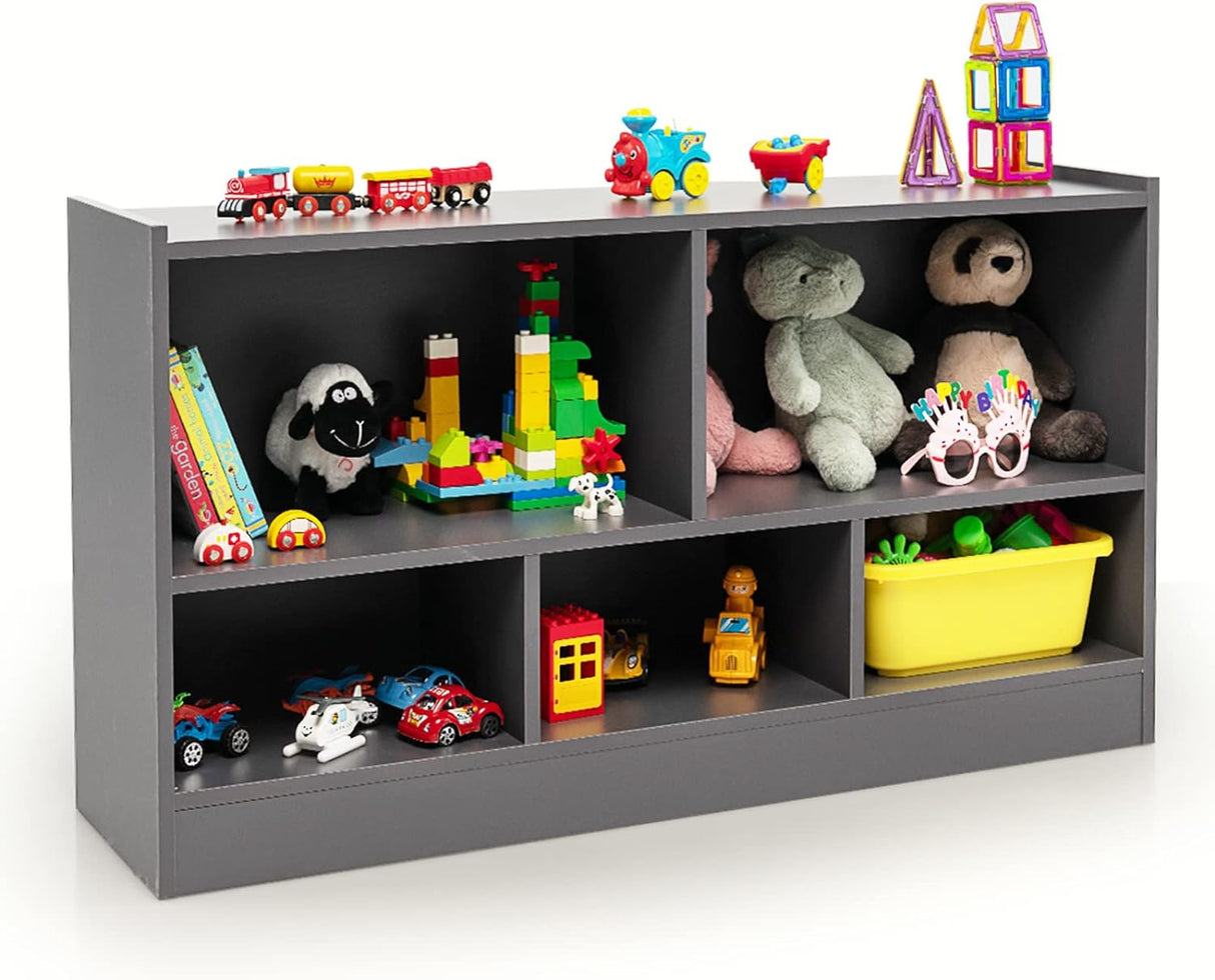 GYMAX Kids Storage Shelf Unit, 5-Cubby Wooden Children Bookcase, Toy Storage Organizer for Playroom Bedroom (Natural).