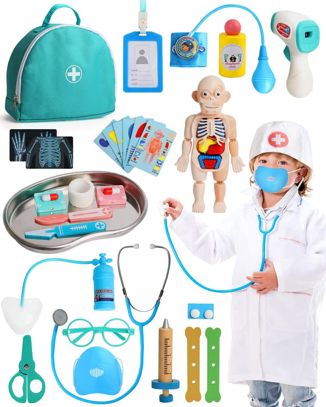 Lehoo Castle Kids Doctors Set, Pretend Doctor Kit Toys Medical Playset, Wooden Play Toys, Educational Toys for 3 Year Old Boys.