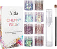 Yitla 8 Color face Glitter Cosmetic Glitter, for Body, Cheeks and Hair, Festival and Party Beauty Makeup - Includes Long Lasting Fix Gel and Brush.