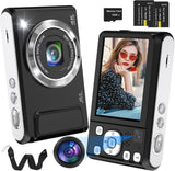 Digital Camera,Bofypoo 4K Autofocus Vlogging Camera with 32G Memory Card Front and Rear Dual Cameras,48MP Compact Camera with 16X Digital Zoom for Beginners(Black).