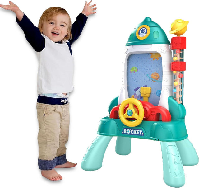 Coo11 Kids Space Rocket Arcade Game Toy Battery Operated Multiple Arcade Games with Light, Includes Planets Bead Game, Balls Catcher Machine Game, Indoor Toy for Boys & Girls Age 3 4 5 6 7 8 9.