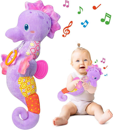 Fuzqq Baby Toys 0-6-12 Months,Infant Musical Stuffed Animals Soft Toy with Bright Colors,Crinkle Sound Paper, Multi-Textures & Rattles,Baby Newborn Toys for 0 3 6 9 12 Months Boy/Girls(purple).