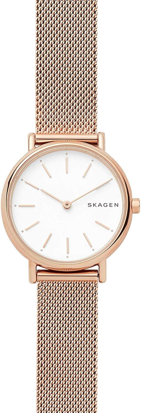 Skagen Watch for Women Signatur Lille, Two Hand Movement, 30 mm Rose Gold Stainless Steel Case with a Stainless Steel Mesh Strap, SKW2694.