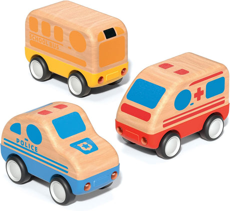 Wanborns 3pcs Wooden Toys Cars, Ambulance, Police Car and School Bus Educational Toy, Early Learning for Toddlers, Colorful Vehicles Play Set for 2 3 Year Old Boys Girls Christmas Birthday Gift.