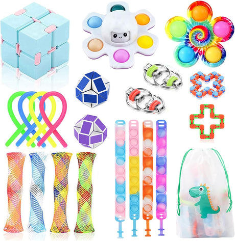 Nestling Fidget Toys Set, 22 Pcs Sensory Fidget Toys Pack, Stress Reliever Anxiety Relief Squeeze Toys Set with Pop Bubble Bracelet, Fidget Toys for Kids Adults Birthday Party Favour Gifts.