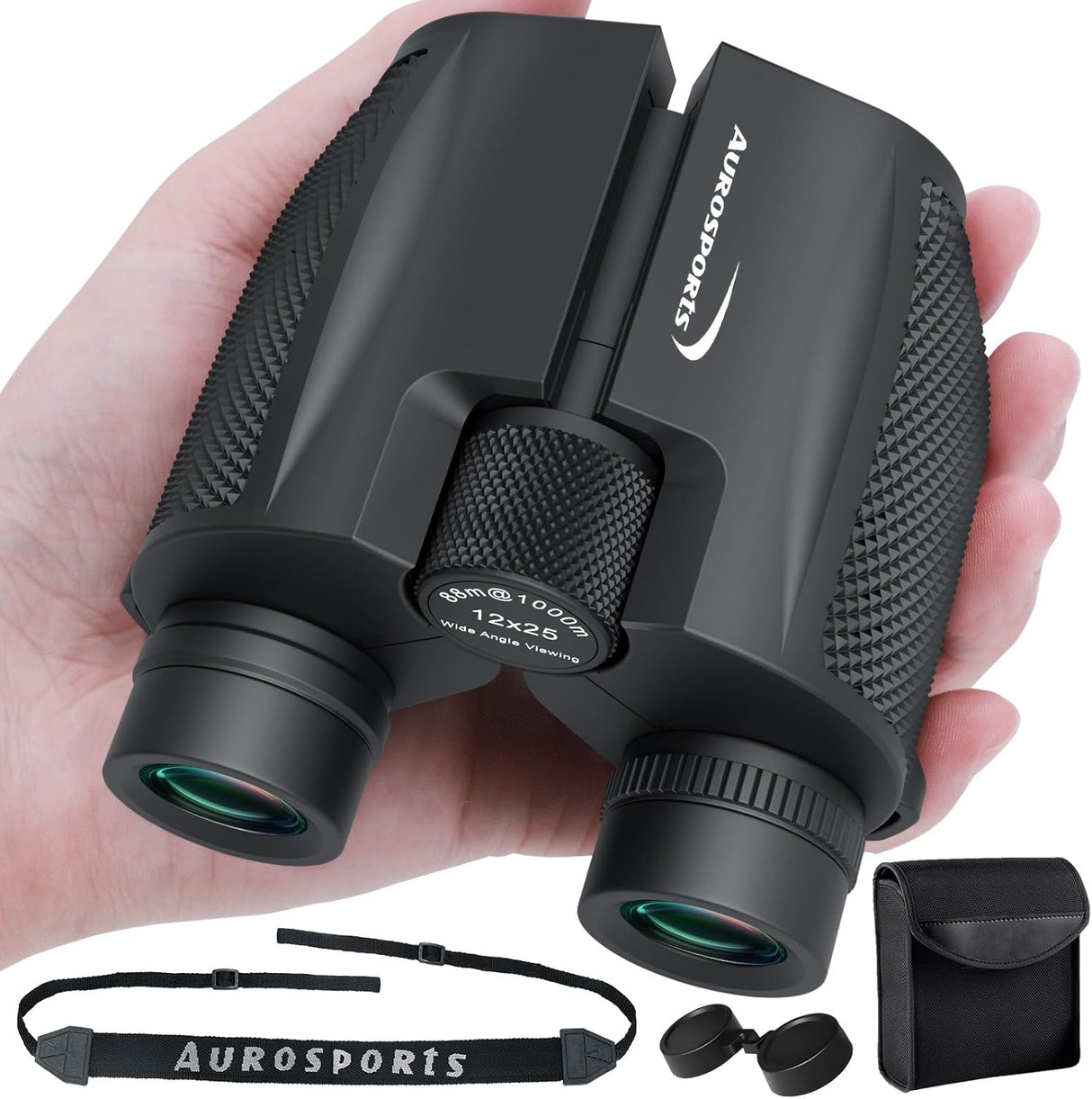 Aurosports 12x25 Compact Binoculars for Adults Kids, Lightweight High Powered Binoculars Easy to Focus, Small Binoculars with Low Light Vision for Bird Watching, Hunting, Traveling, Hiking, Concert.