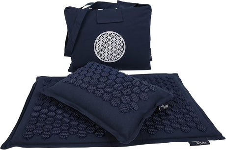 PRO 11 WELLBEING ECO Acupressure mat and Pillow Set with Large Carry Bag (Navy Blue).