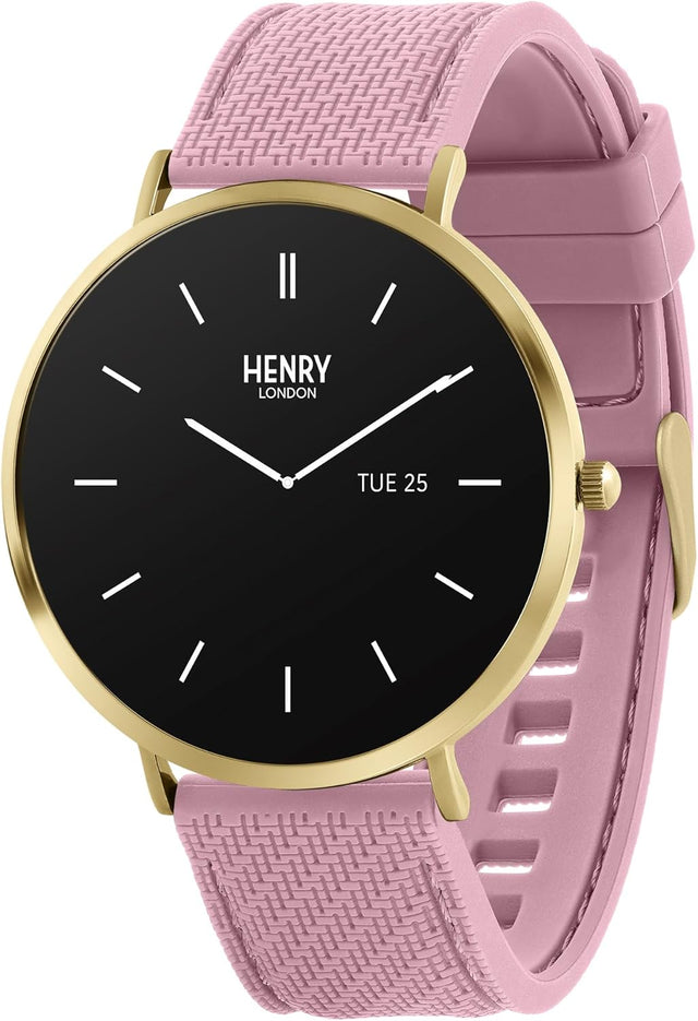 Henry London Amoled Fitness Smart Watch for Women with Cobweb Pink Silicone Strap.