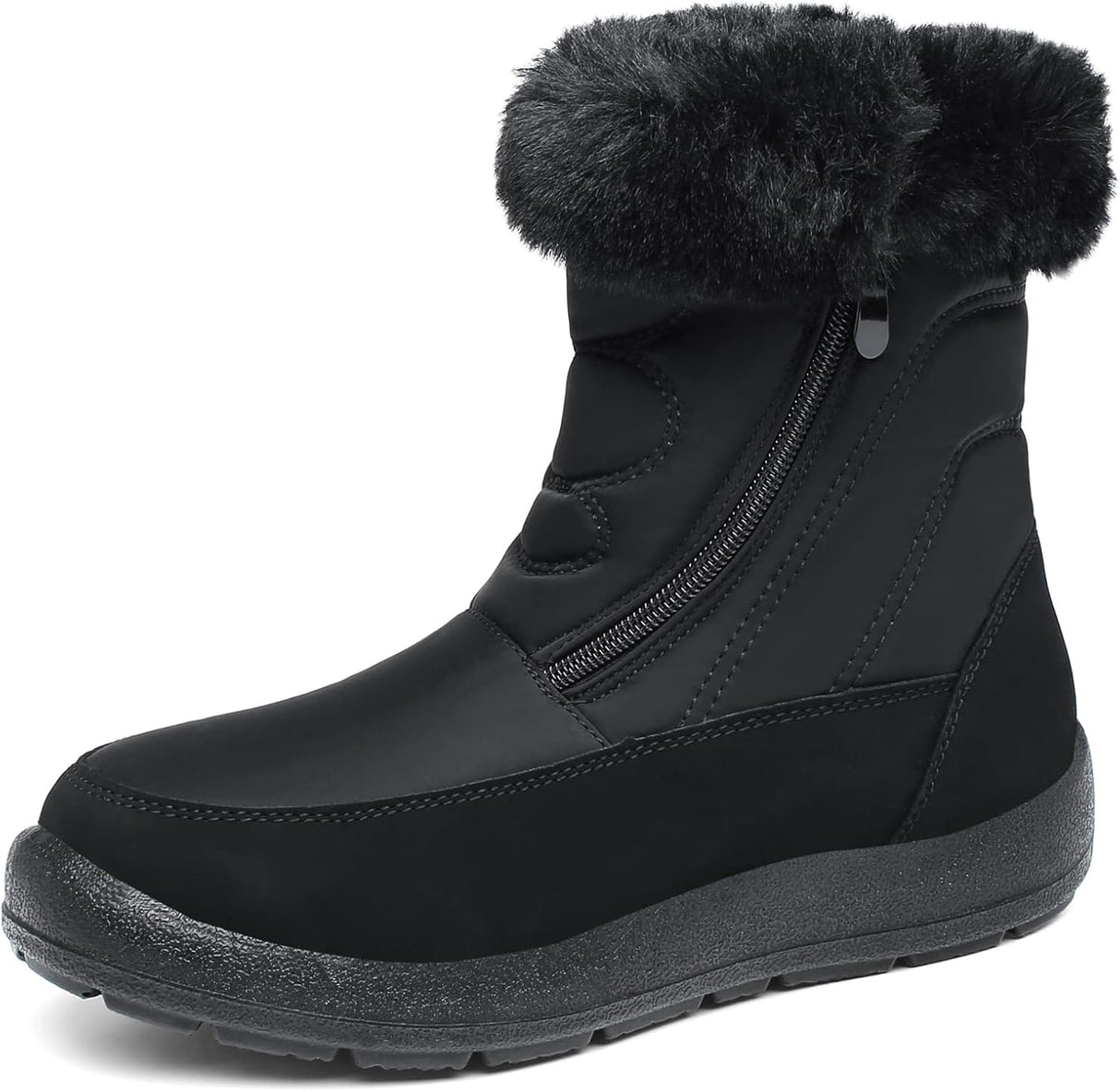 Bella Bays Snow Boots Women Waterproof Non Slip Fur Lined Warm Ladies Winter Ankle Boots Thermal Outdoor Walking Shoes Lace Up Zipper Black/Grey/Red/Blue UK 3-9.