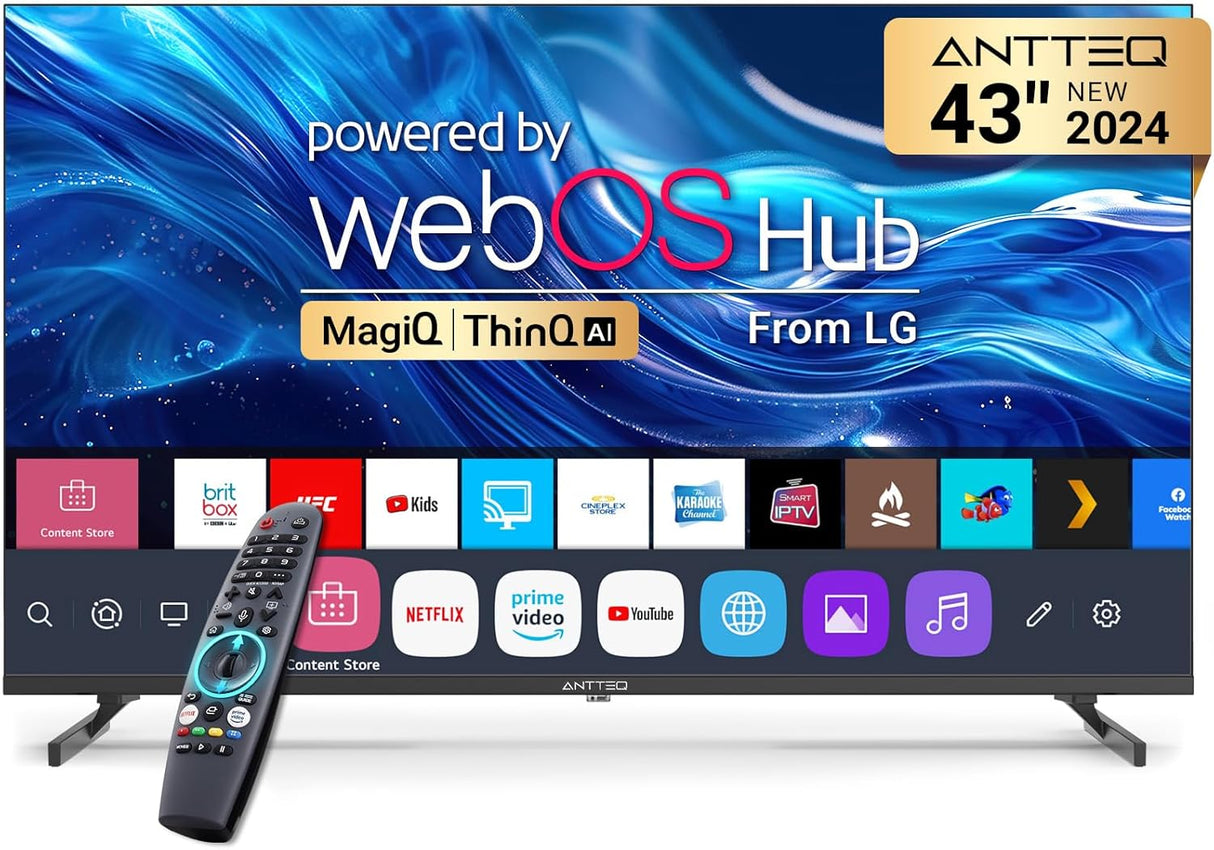 Antteq 32 Inch TV Smart WebOS TV MagiQ 32" with ThinQ AI, Voice Magic Remote, Airplay, Apple TV+, Netflix, Freeview, YouTube, WiFi, 2024 Black Televisions.