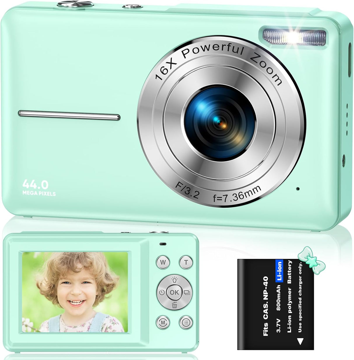 Digital Camera, FHD 1080P 44MP Digital Cameras Compact, 2.4"" LCD Rechargeable Digital Cameras, Vlogging Camera with 16X Digital Zoom for Kids, Adult, Teenagers, Girls, Boys（Pink）.