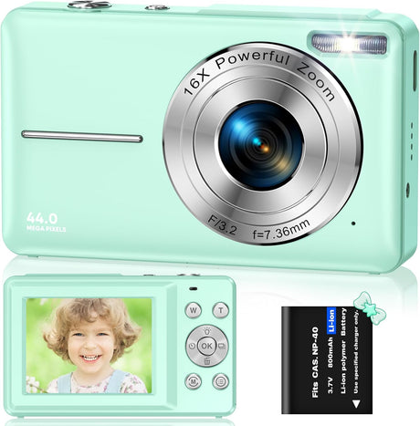 Digital Camera, FHD 1080P 44MP Digital Cameras Compact, 2.4"" LCD Rechargeable Digital Cameras, Vlogging Camera with 16X Digital Zoom for Kids, Adult, Teenagers, Girls, Boys（Pink）.