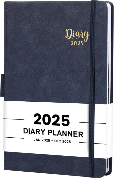 2025 Diary - Diary 2025 A5 Page A Day, Productivity A5 2025 Daily Planner from January 2025 to December 2025, with Monthly Tabs, Inner Pocket, Banded, Blue,14.3 X 21 cm, Indeme.