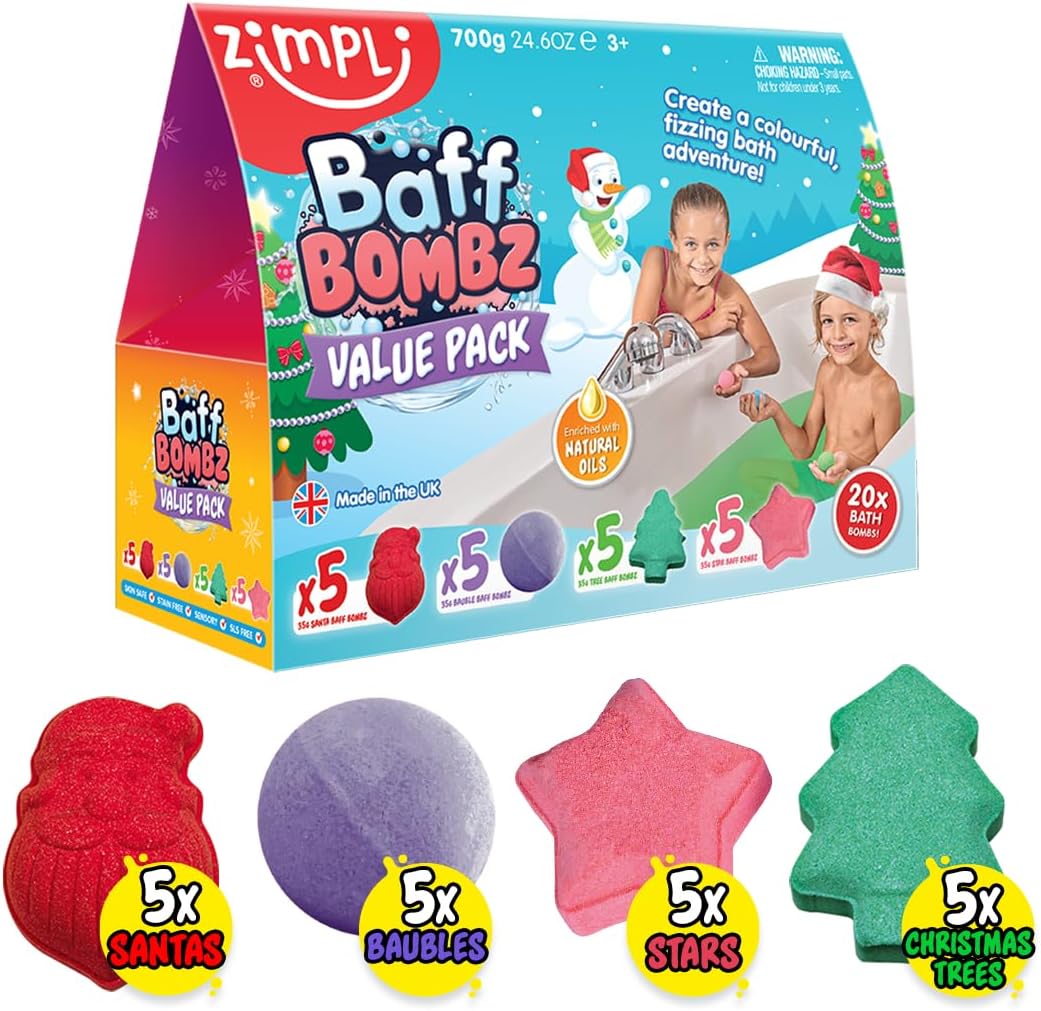 Christmas Advent Calendar from Zimpli Kids, 24 Quality Gifts, Xmas Countdown Present for Children, Bath Bombs, Slime Play, Gelli, Snoball & Crackle Baff, Messy & Multi-Sensory Toys, Non-Toxic.