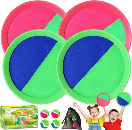 ZMLM Toss Catch Ball Toys Set: Upgraded Beach Yard Lawn Sport Game Activity Backyard Fun Outside Indoor Family Garden Toys for Age 3-12 Girl Boy Kid Birthday Gifts with 4 Sticky Paddles 4 Throw Balls.