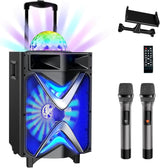 VeGue Karaoke Machine with 2 Wireless Microphones, 10" Big Subwoofer Portable PA System Bluetooth Speaker with Disco Ball, Tablet Holder, Ideal for Home Karaoke, Party, Outdoor Events (VS-1088).