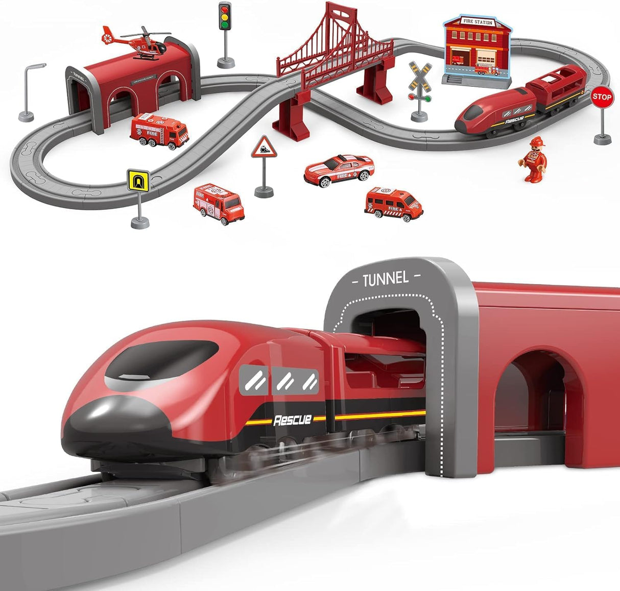 XIAPIA Electric Train Sets Railway Learning Educational Toys for Kids Boys Girls Age 3 Years Up, 104 Pcs Track Accessories Car Set Christmas Xmas New Year Gifts.