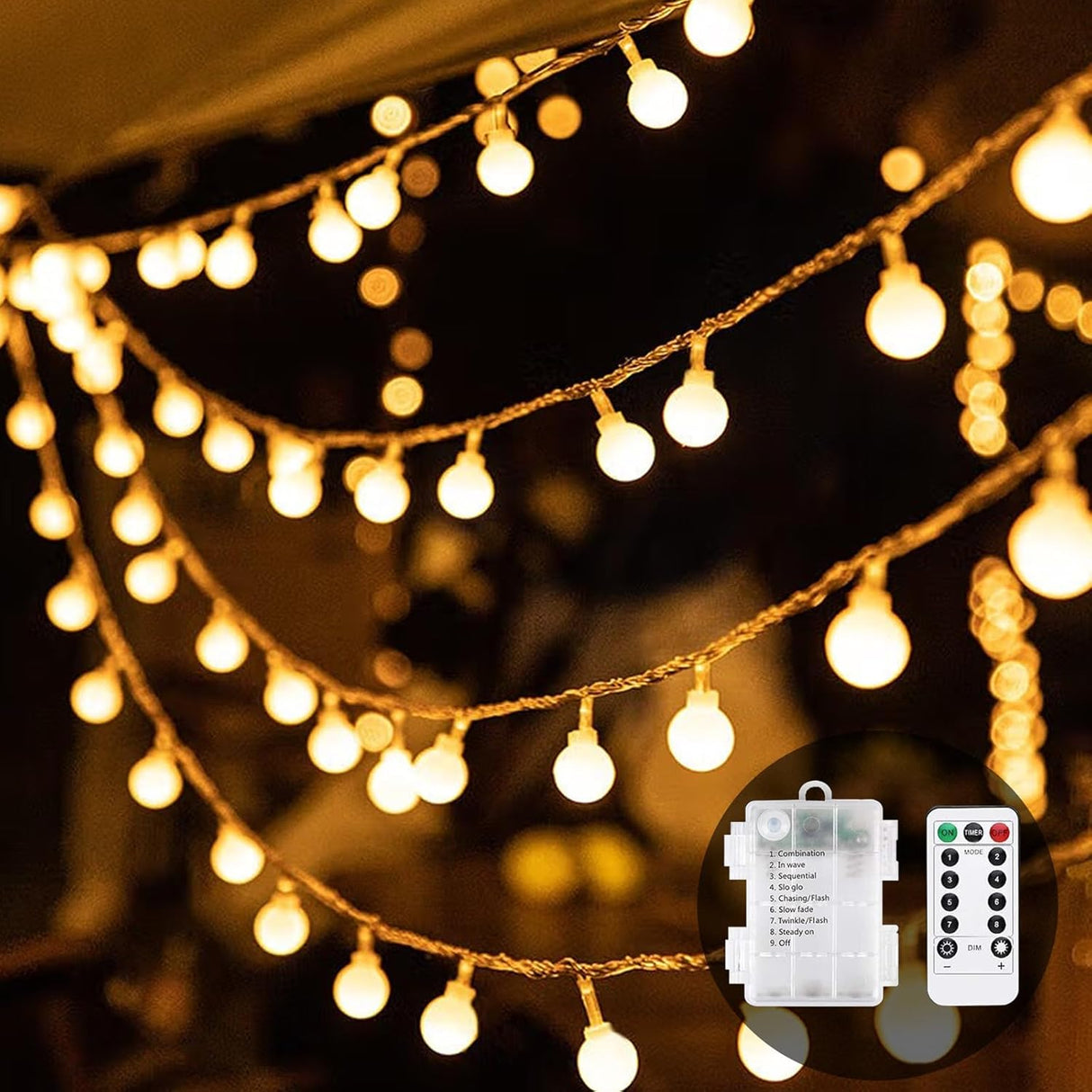 Battery Operated Fairy Lights,60 LED 30FT Waterproof String Lights,8 Lighting Mode Christmas Decorations Lights for Bedroom,Indoor Outdoor,Birthday,Party,Christmas Tree Decorations(Warm)