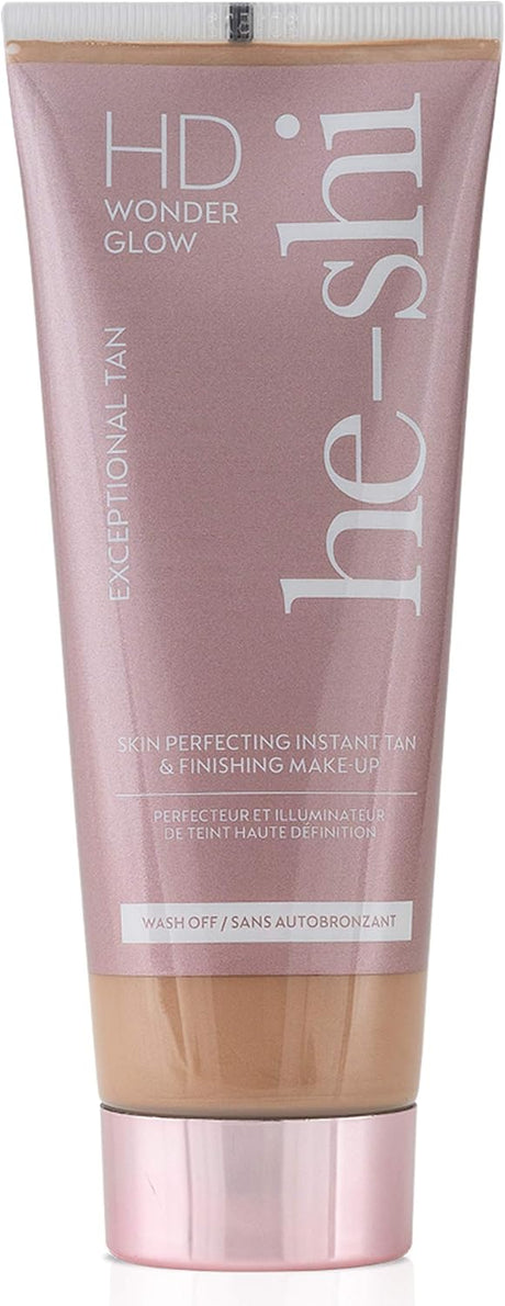 He-Shi HD Wonderglow - Skin Perfecting Body Bronzer & Instant Tan - Illuminating Body Primer with 24 Splashproof Wear - Body Highlighter for Airbrushed Legs - Vegan & Cruelty Free (100ml).