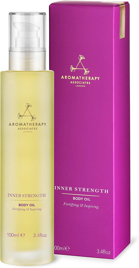 Aromatherapy Associates Inner Strength Body Oil 100ml - Enriched with Jojoba and Peach Kernel Oils, Soothing Clary Sage, Purest Geranium, Benefits Anxiety.