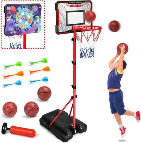 Kids Basketball Hoop and Stand - Portable Basketball Stand Set with 3 Balls 34.7-74.8 inch Adjustable Outdoor & Indoor Ball Games for Kids Toddlers Boys.