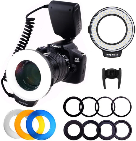 PLOTURE Flash Light with LCD Display Adapter Rings and Flash Diff-Users for Canon Nikon and Other DSLR Cameras.