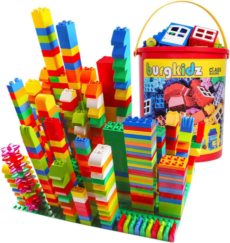 Big Building Block Set - 214 Pieces Toddler Educational Toy Classic Large Size Building Block Bricks - 13 Fun Shapes and Storage Bucket - Compatible with All Major Brands Bulk Bricks Set for 3+ Ages.