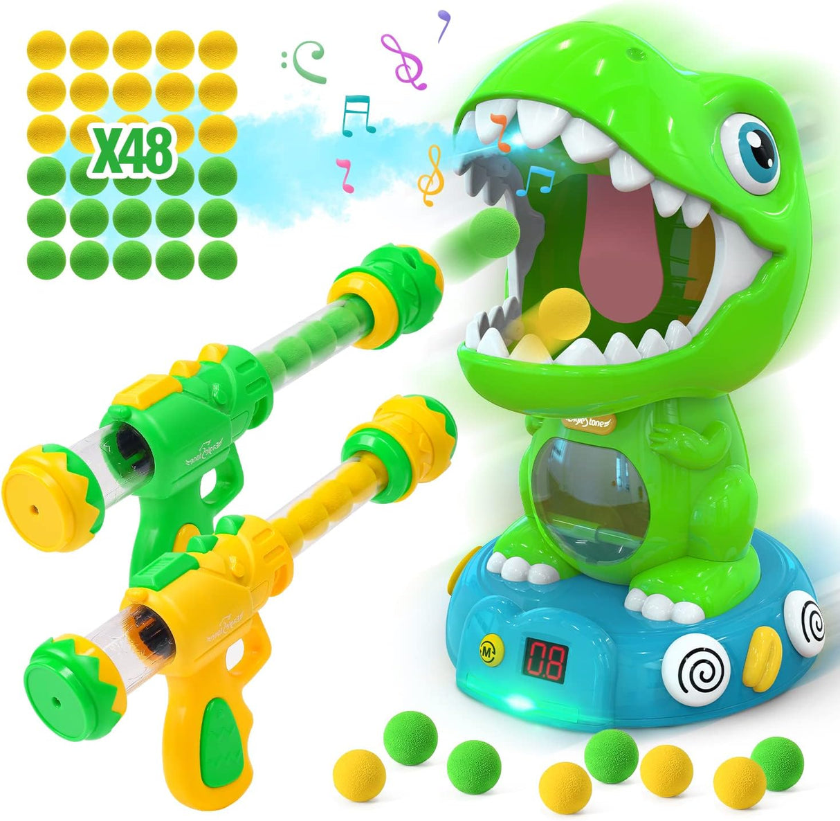 EagleStone Dinosaur Shooting Toys for Boys Girls, Kids Target Shooting Games Air Pump Gun Birthday Party Supplies & LCD Score Record, Sound, 24 Foam Balls Electronic Target Practice Gift for Toddlers.